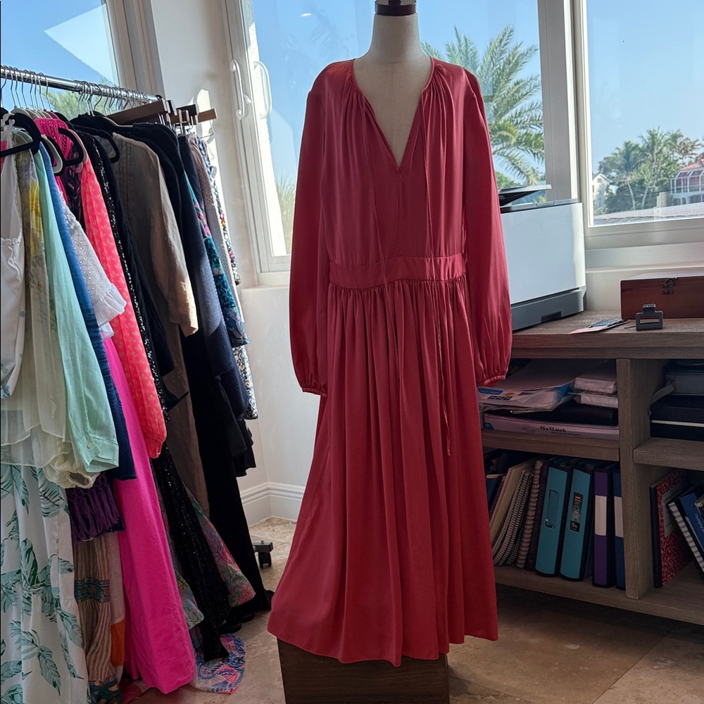 Chic Long Sleeve Coral Dress